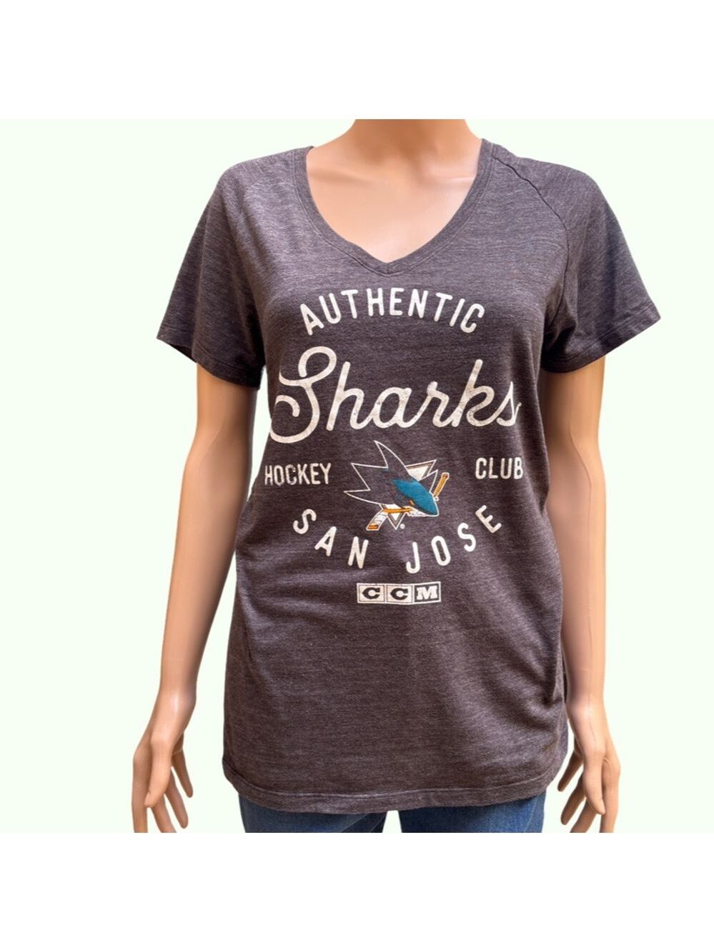 (3 for $12 item) CCM Dark Gray San Jose Sharks V-Neck T-Shirt XL